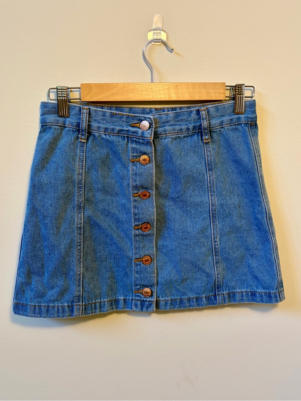 Forever 21 Blue Denim Button-Front Mini Skirt